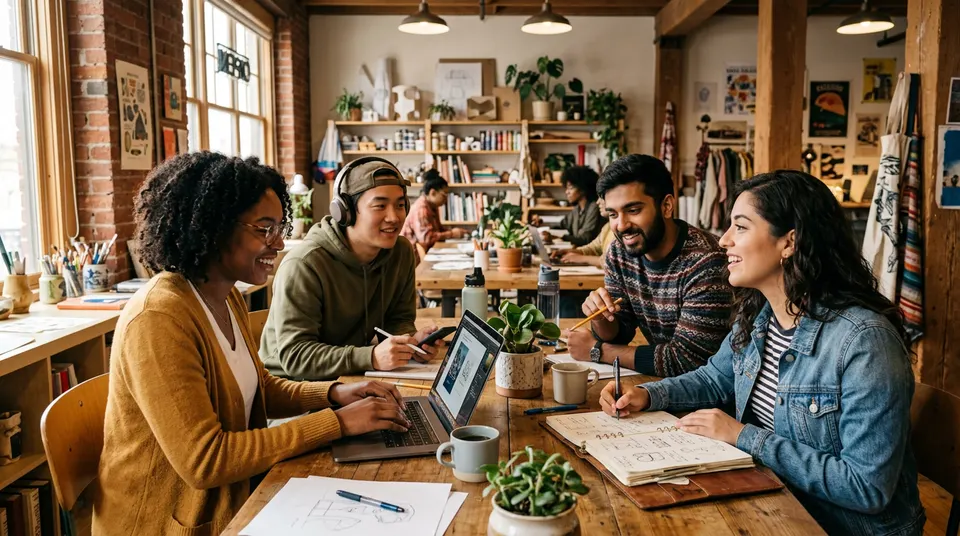 Diverse creators in a creative space